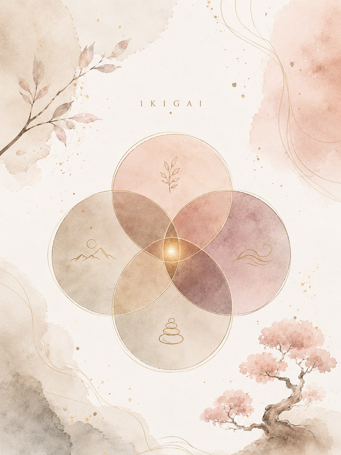 Четыре области Ikigai: радость, естественные способности, ценности и вклад